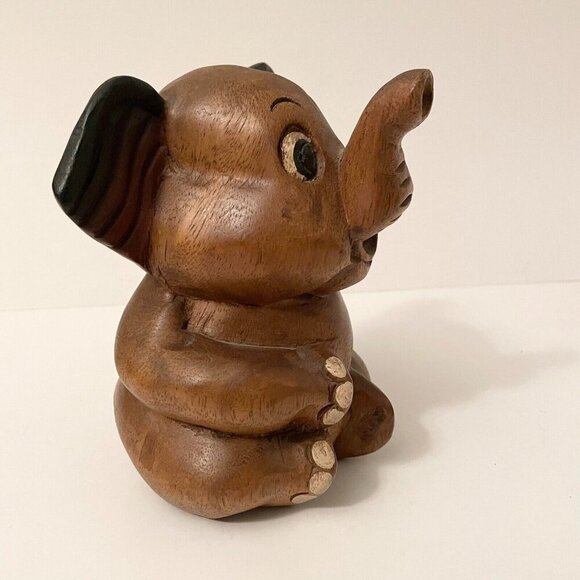 Vintage Wooden Elephant Figure 6 Inch Tall - Picture 2 of 14